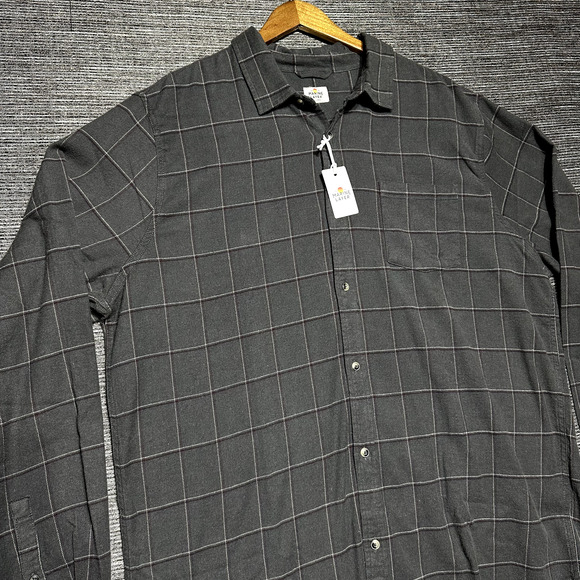Marine Layer Flannel Button Up Shirt Men's 2XL Gray Windowpane Plaid Balboa - Picture 6 of 14